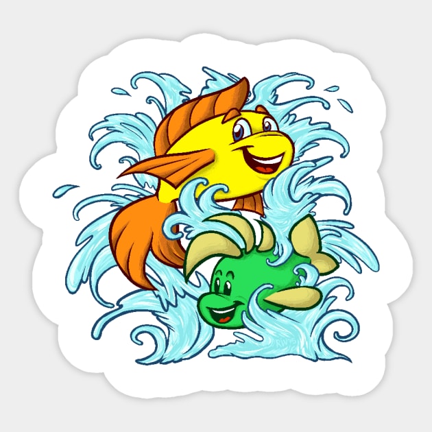 Freddi Fish & Luther (Japanese Koi Tattoo) Sticker by Rivkah